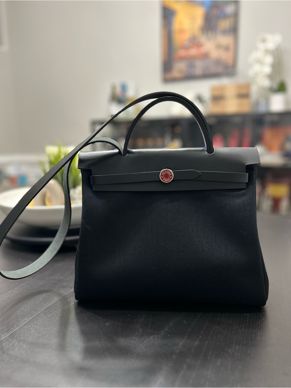 Structured Black Top-Handle Satchel with Shoulder Strap